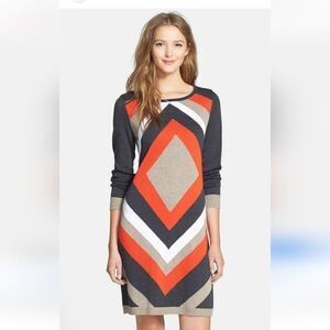 Long Sleeve Sweater Dress Women's Diamond Tri Color